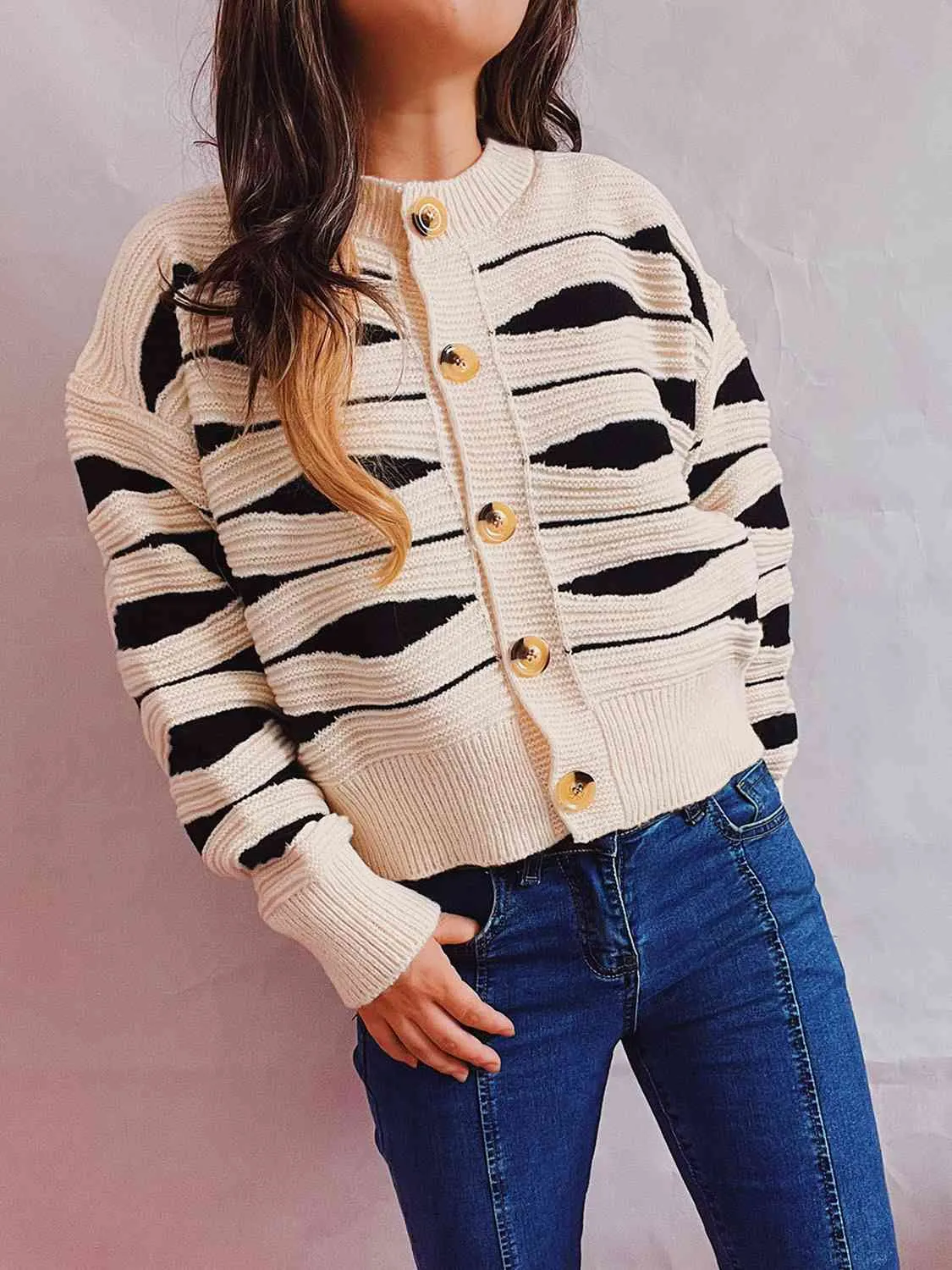 Maxct &Color Block Button Front Cardigan