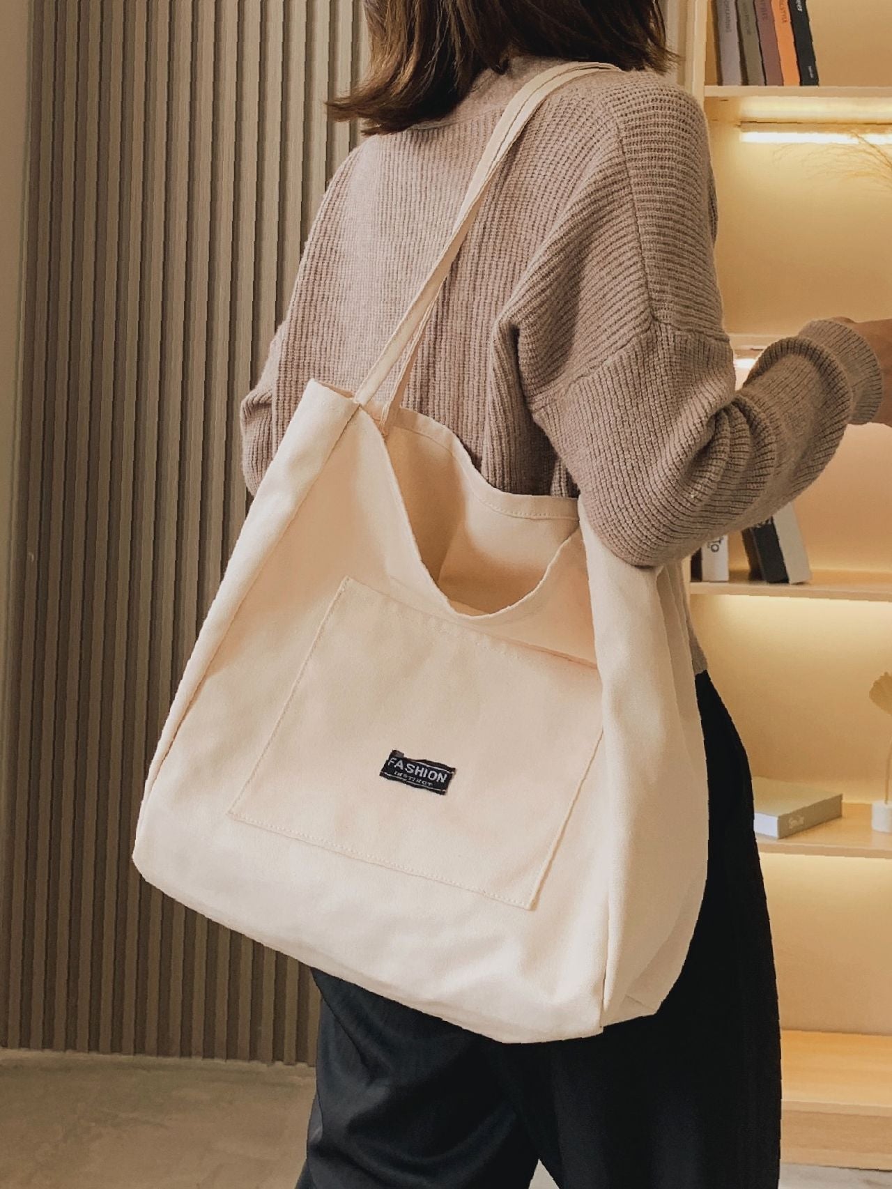 Maxct - Letter Patch Shoulder Tote Bag  - Women Tote Bags
