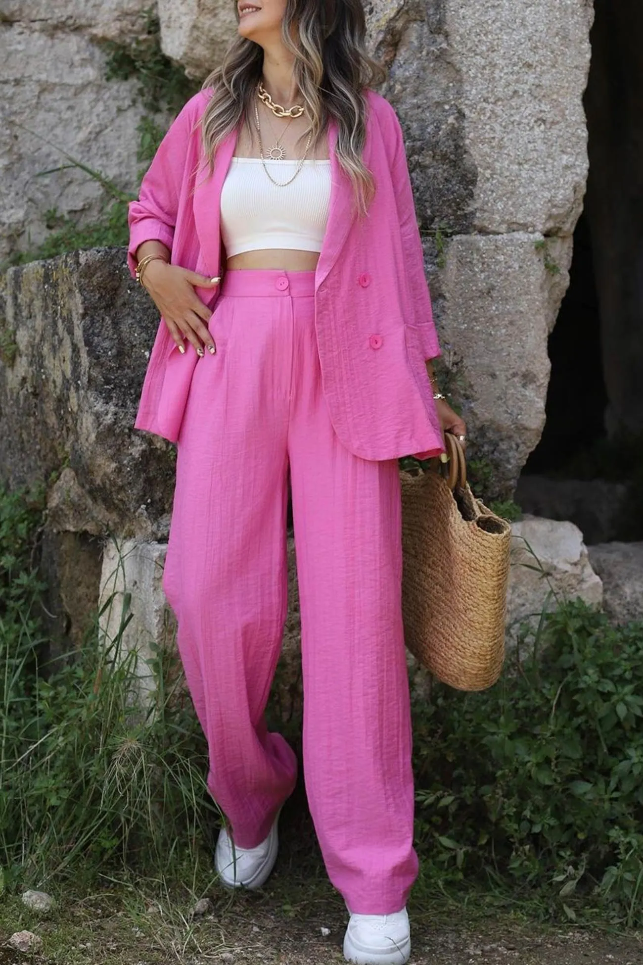 Maxct Lapel Double-breasted Blazer Long Pants Suits