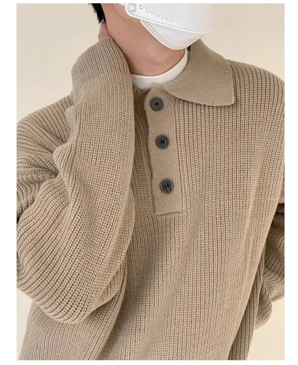 Maxct Loose Fit Polo Lapel Sweater