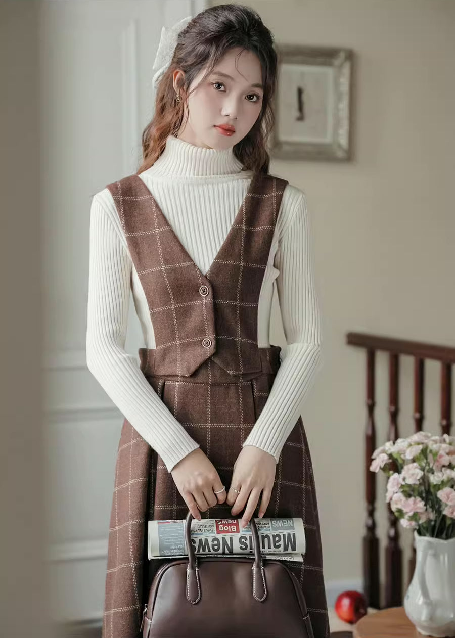 Plaid Vest Pinafore Dress Maxct