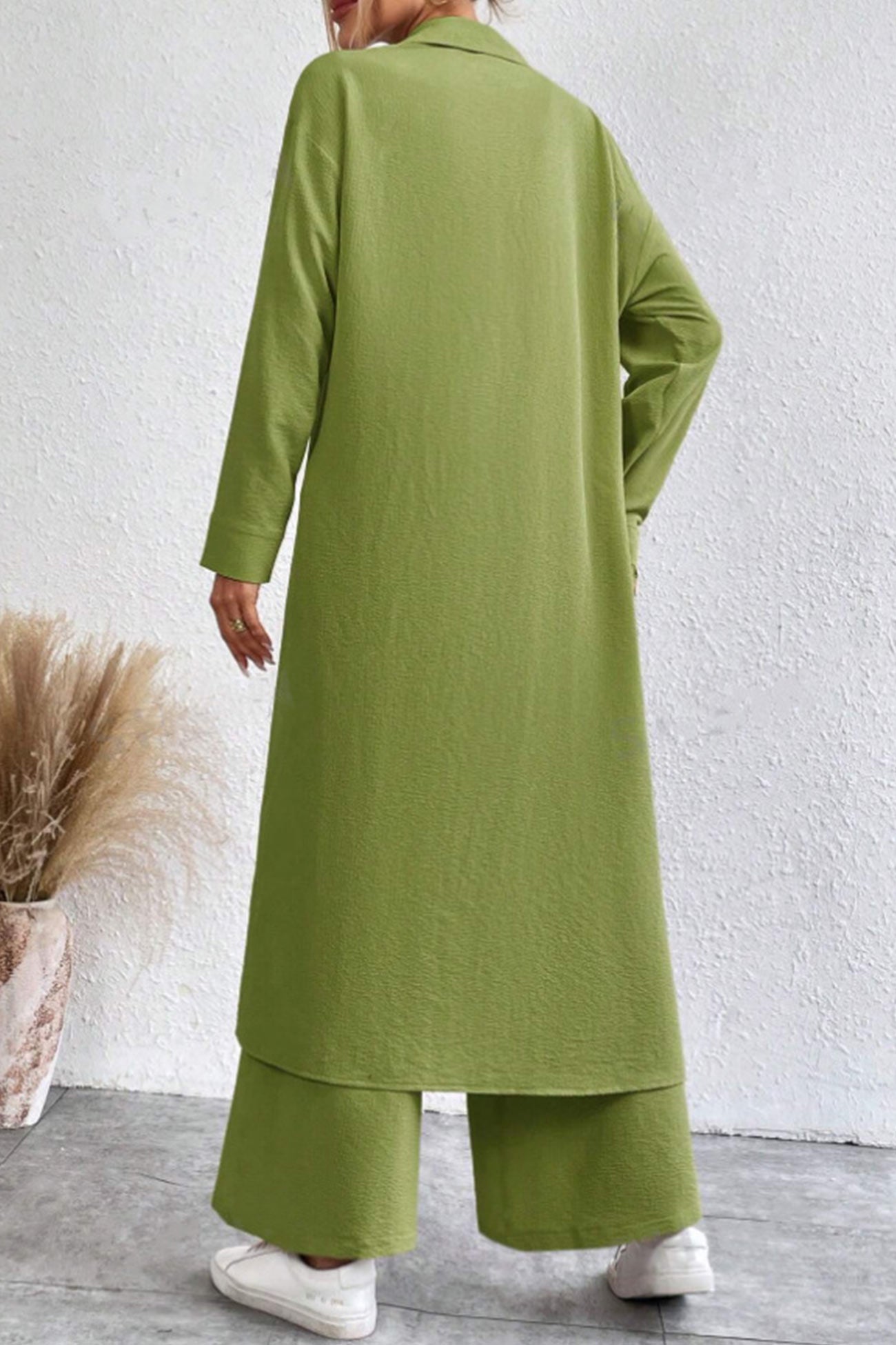 Maxct Solid Long Shirt Wide Leg Pants Set
