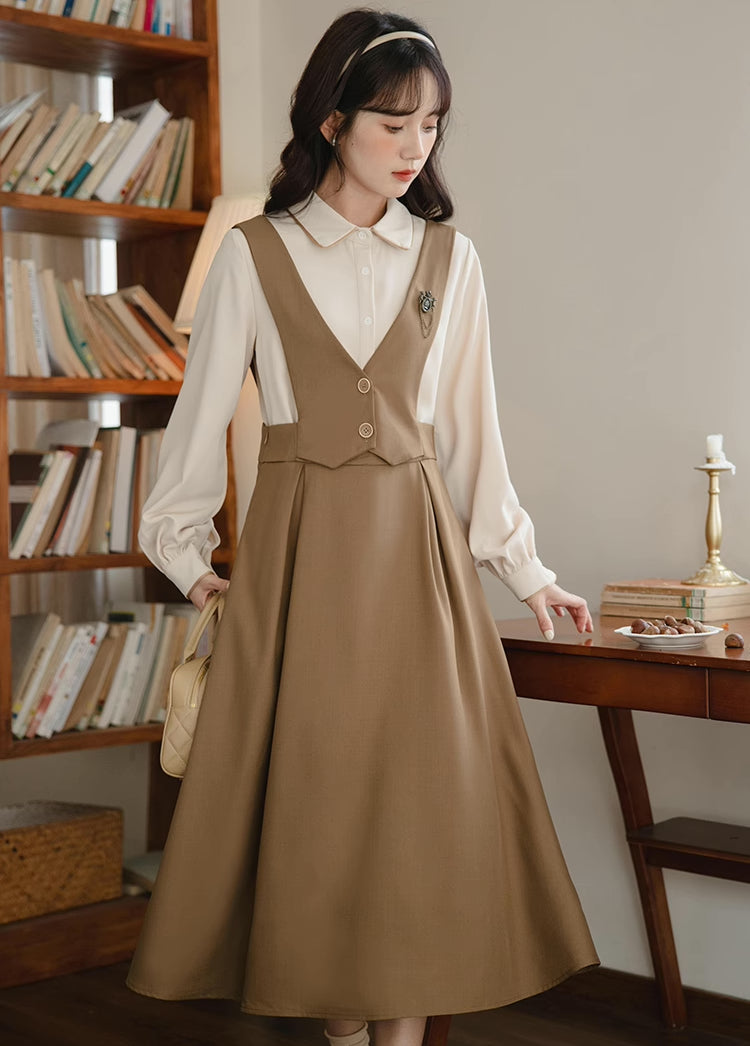Basic Woven Vest Pinafore Dress / Blouse Maxct