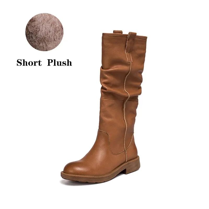 Waxing Knee High Boots Fold Design Riding Boots Buckle Boots Maxct