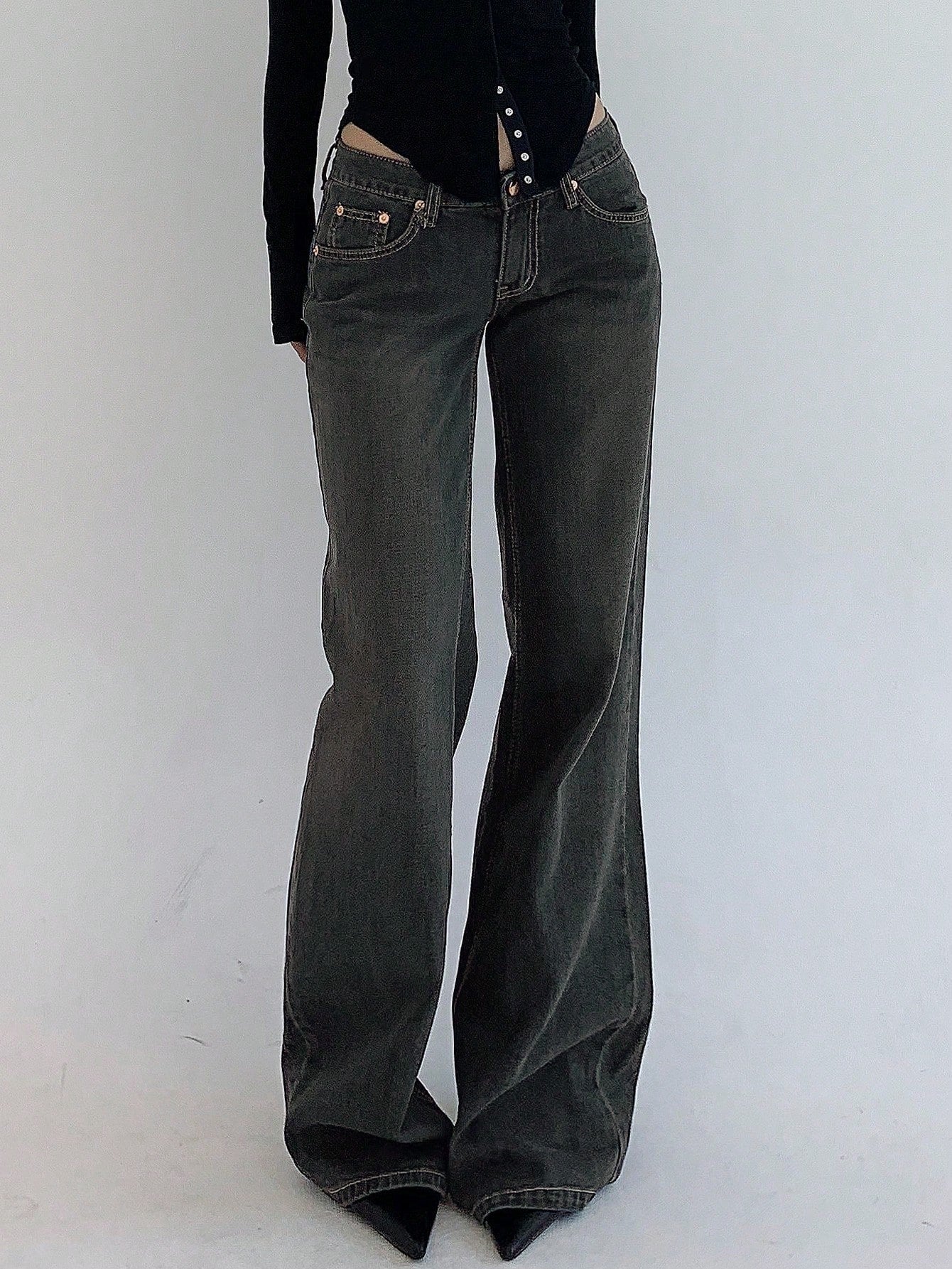Maxct Women's Fashionable Flared Denim Pants With Pockets