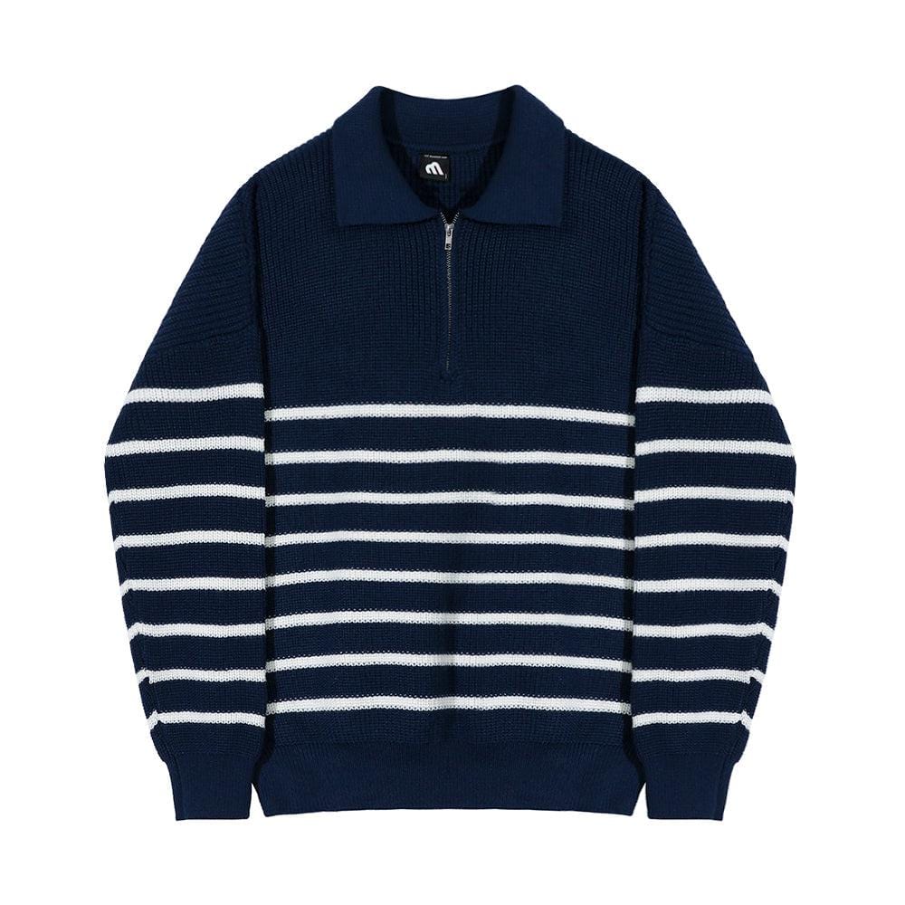 Maxct 5543 Knitted Half Zip-Up Stripe Sweater