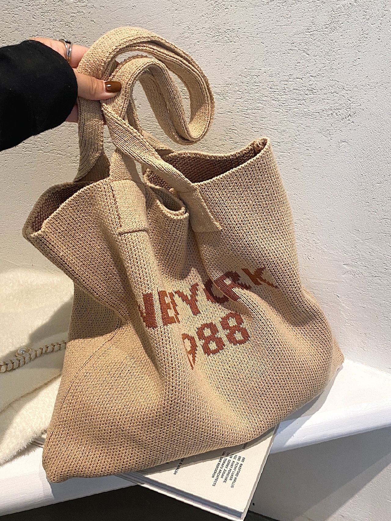 Maxct - Letter Graphic Crochet Shopper Bag  - Women Tote Bags