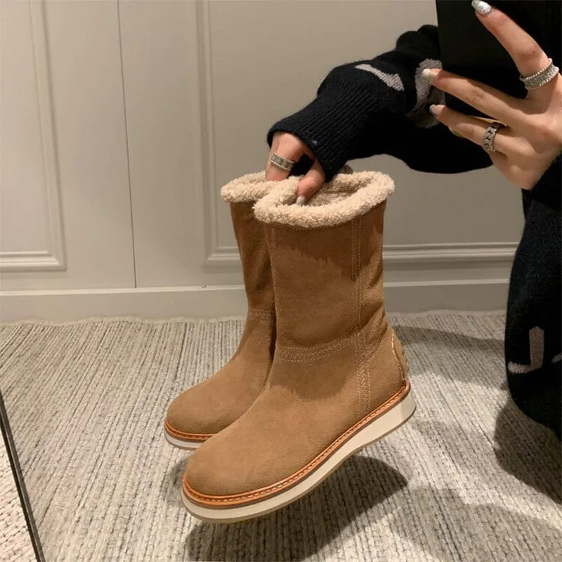 Women's Snow Boots for Cold Winter Retro Mid Calf Boots Maxct