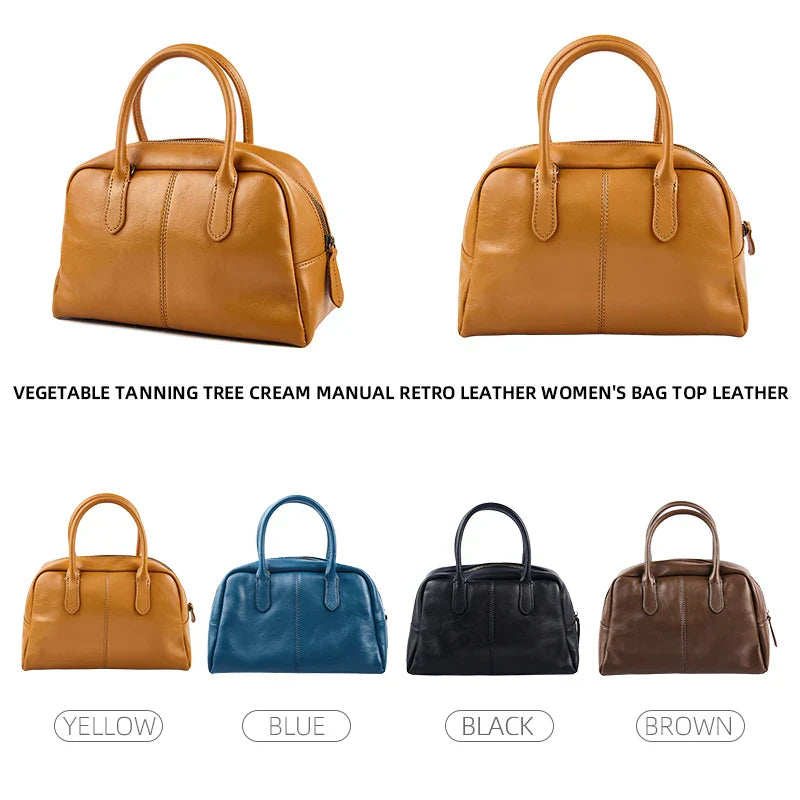 Maxct Women's Shoulder Bag Fashion First Layer Leather Bowling Bag Luxury Messenger Bag