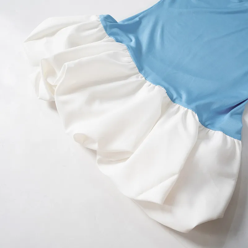 Contrast Color Mini Folds Dress For Strapless Slim Sleeveless Ruched Splice Y2K Beach FeClub Party Dress