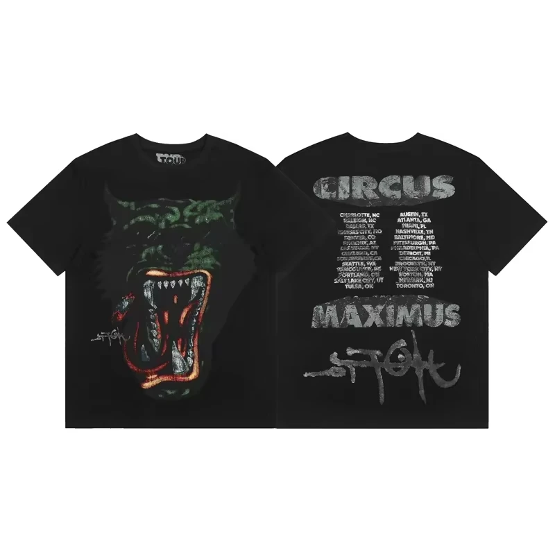 Maxct Rapper Cactus Jack T Shirt Flame Hunting Dog Letter Print Men Women Summer Oversized T-shirts Hip Hop Fashion Short Sleeve Tops