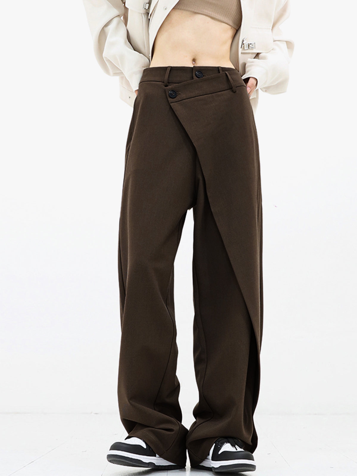 Maxct Asymmetrical Layer Button Wide Leg Dress Pants