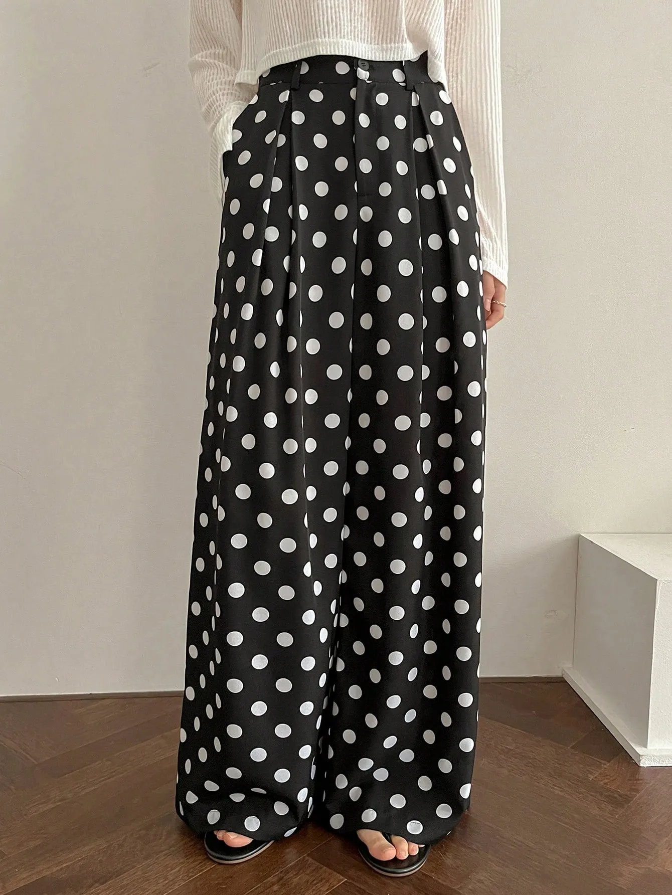 Maxct Polka Dot Palazzo Pants Women's Suit Pants With Pockets
