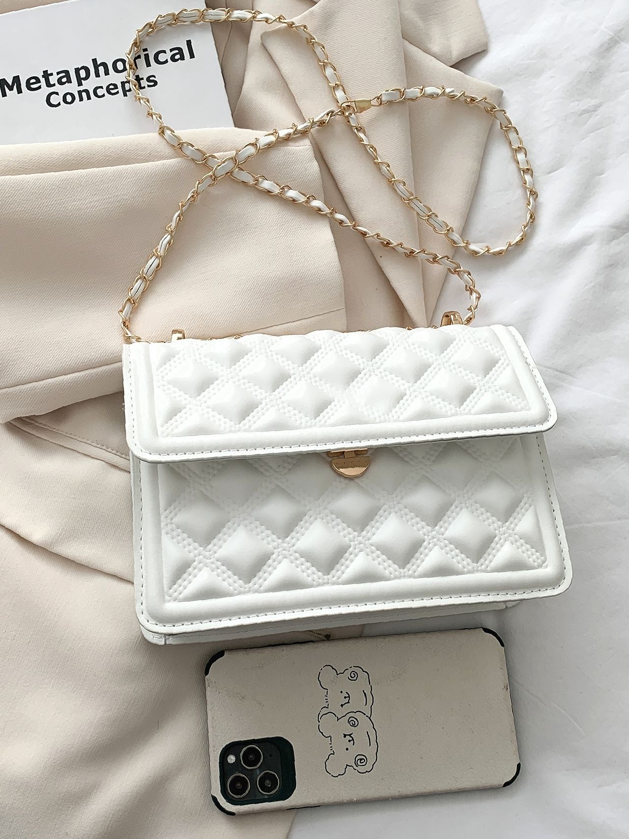 Bag For Love - Minimalist Textured Flap Square Bag  - Women Maxct Bags