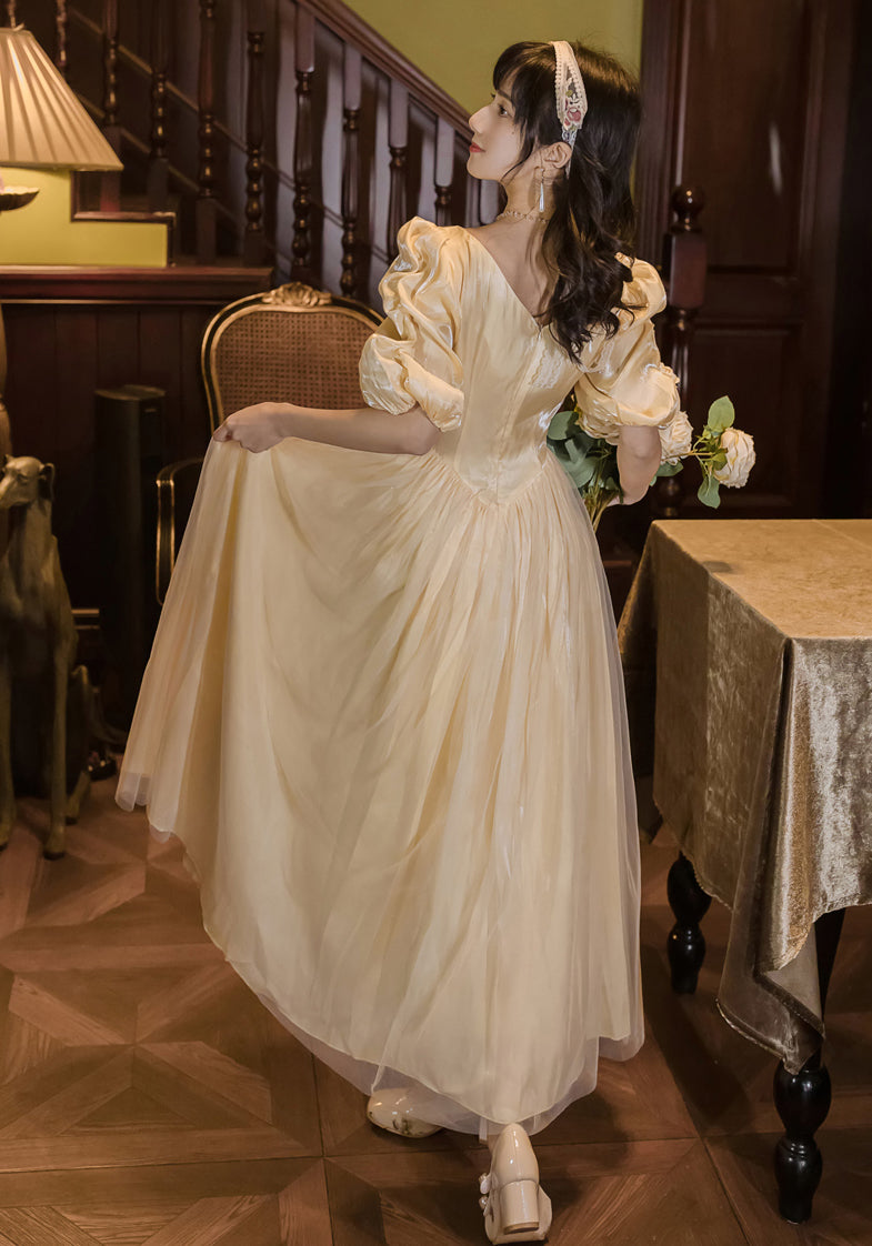 Belle Satin Puff Sleeve Maxi Dress Maxct