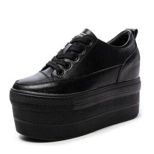 12cm Leather Vulcanized Shoes for Women Maxct