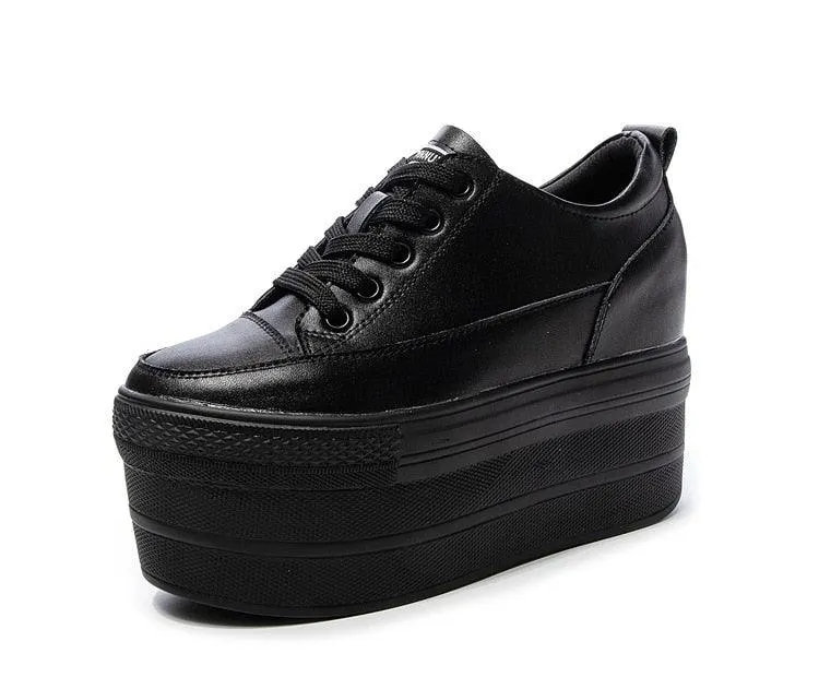 12cm Leather Vulcanized Shoes for Women Maxct