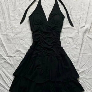 Punk Vintage 90s Korea Dress Sweet Girl High Waist Slim Gothic Harajuku Y2k Short Halter Dress Maxct