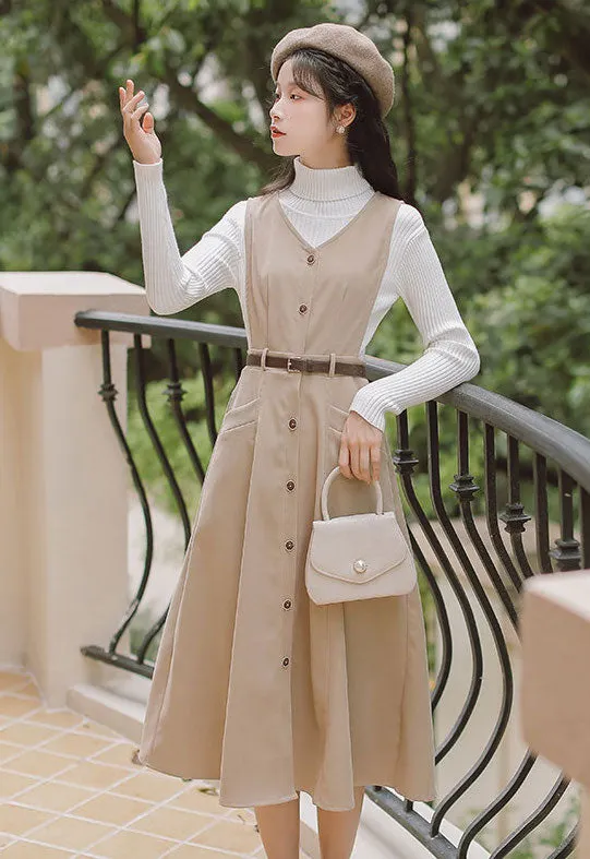 Button Up Suede Pinafore Dress Maxct