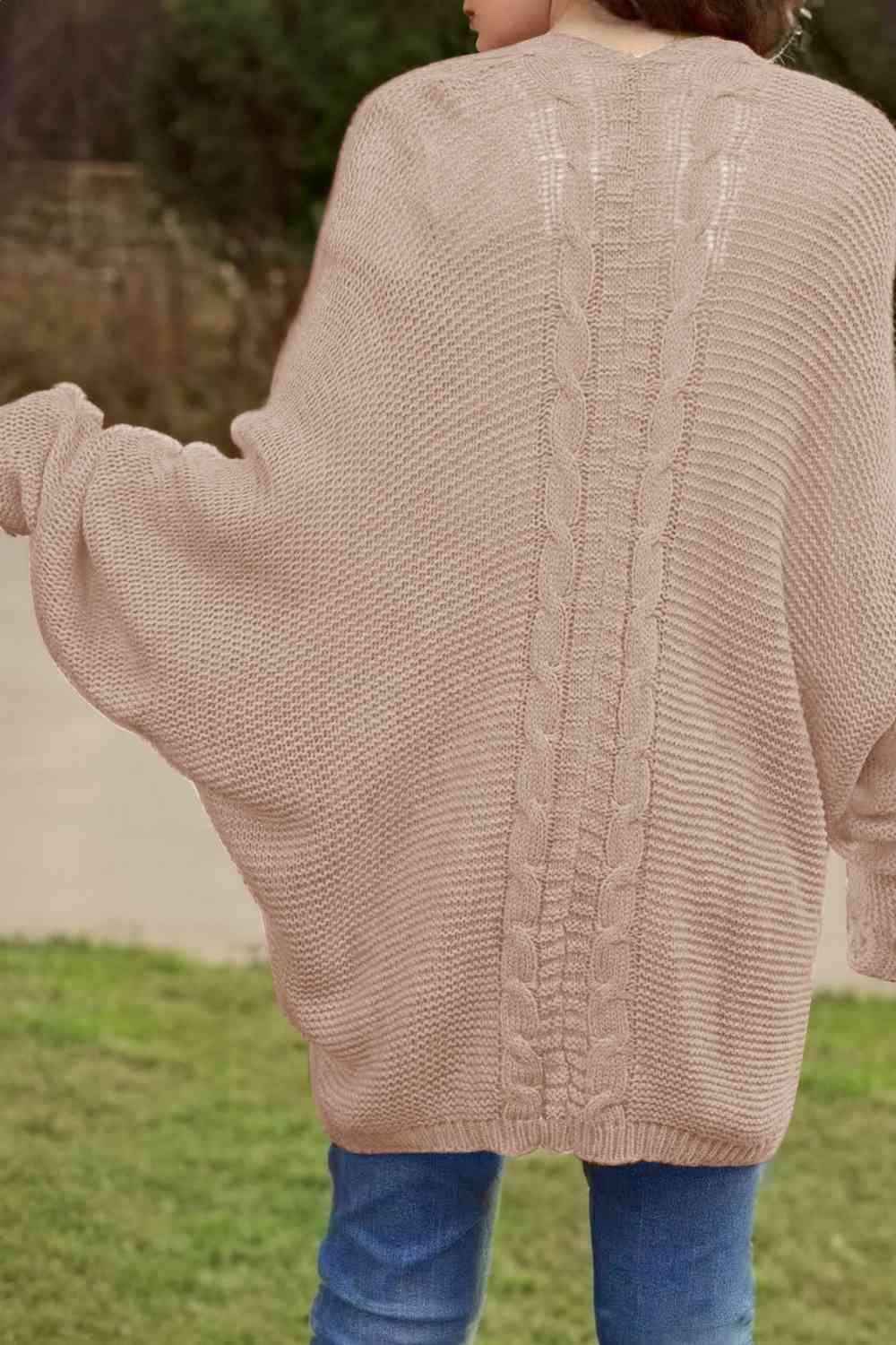 Maxct &Cable-Knit Open Front Cardigan with Pockets