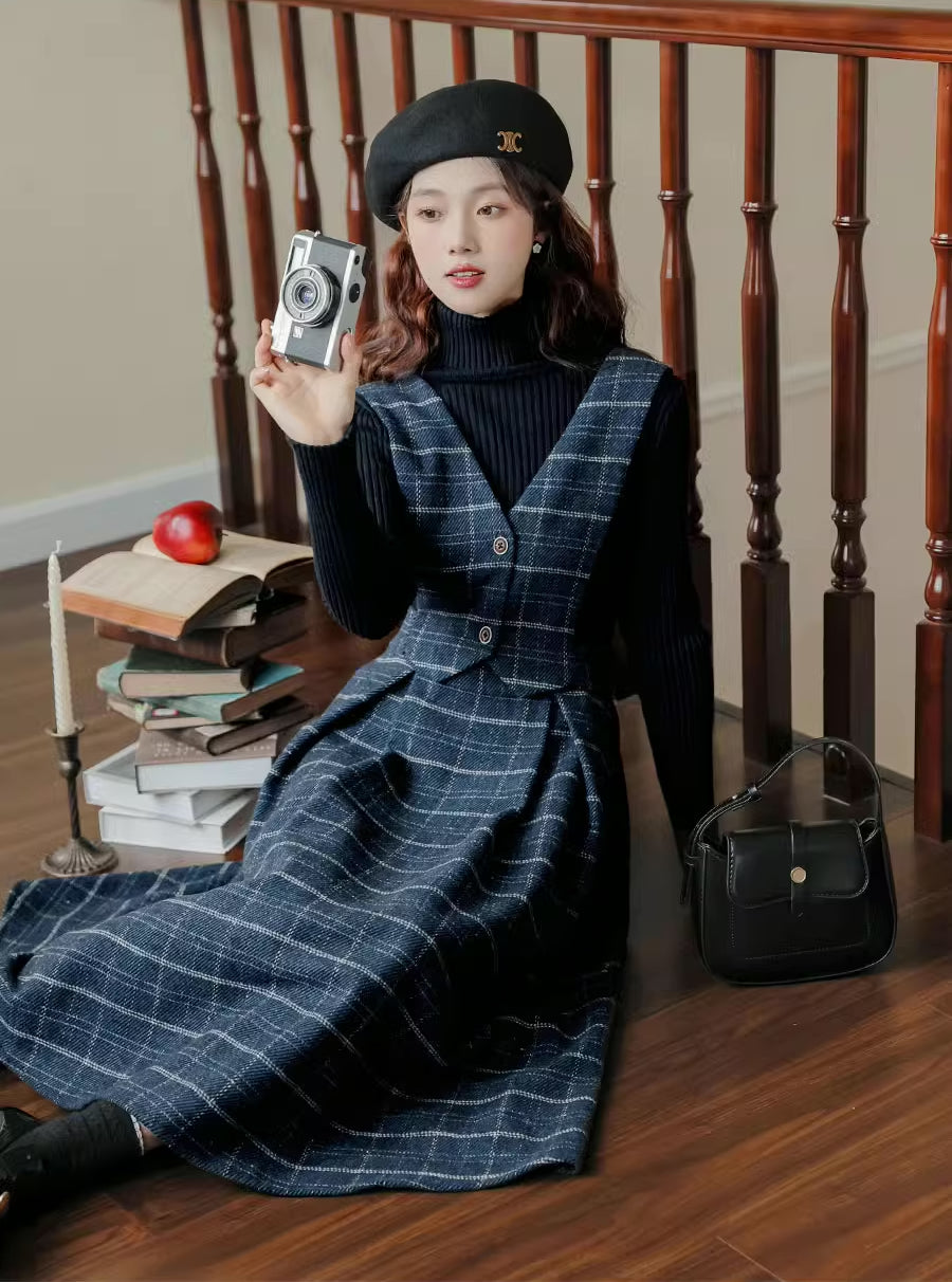 Plaid Vest Pinafore Dress Maxct