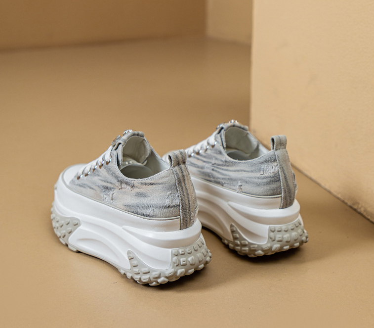 Blinged Out: 6cm Denim Leather Chunky Platform Sneakers - true deals club