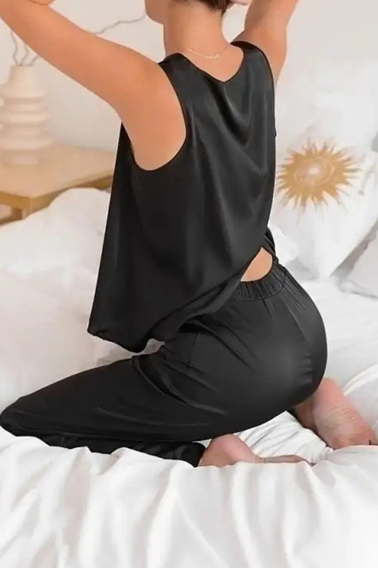 Maxct Satin Slit Tank Top Wide Leg Long Pants Set