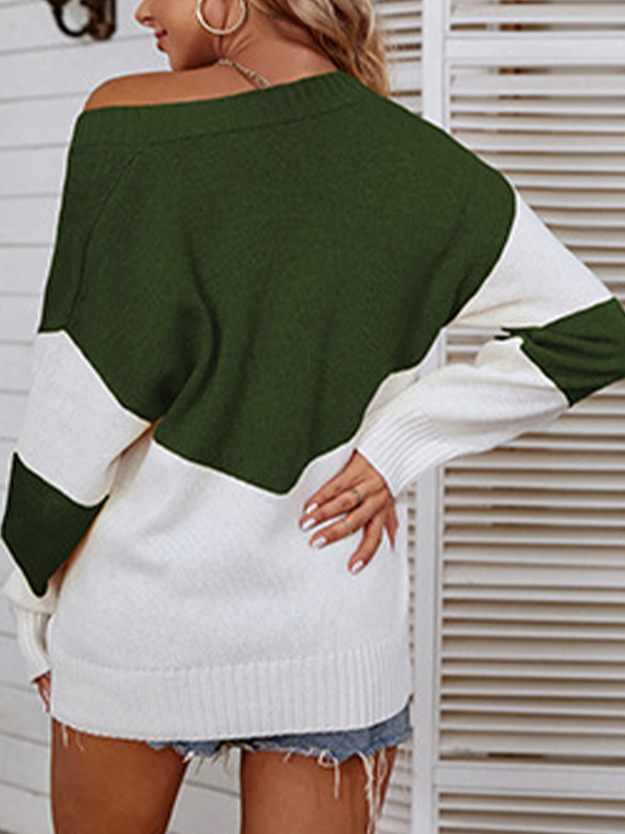 Maxct &Color Block V-Neck Sweater