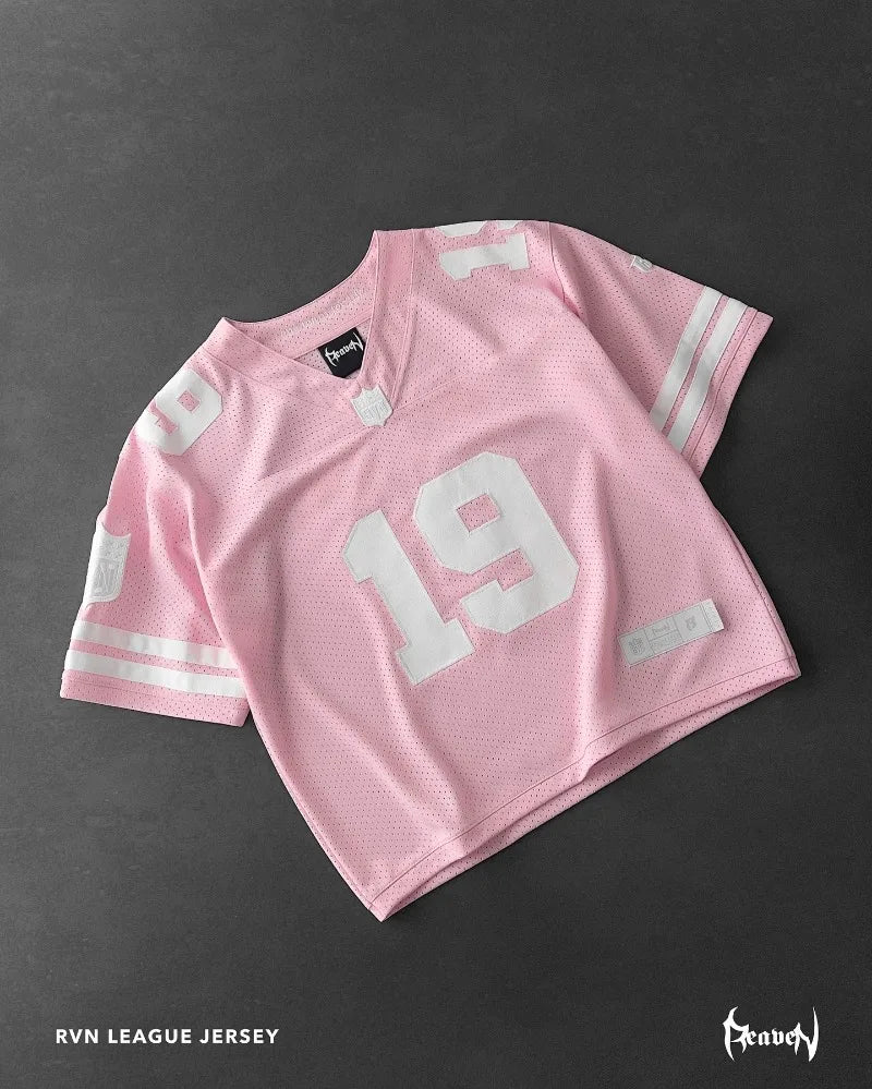 Maxct American fashion brand No.19 jersey letter oversized T-shirt women's Y2K streetwear fashion versatile loose V-neck shirt top