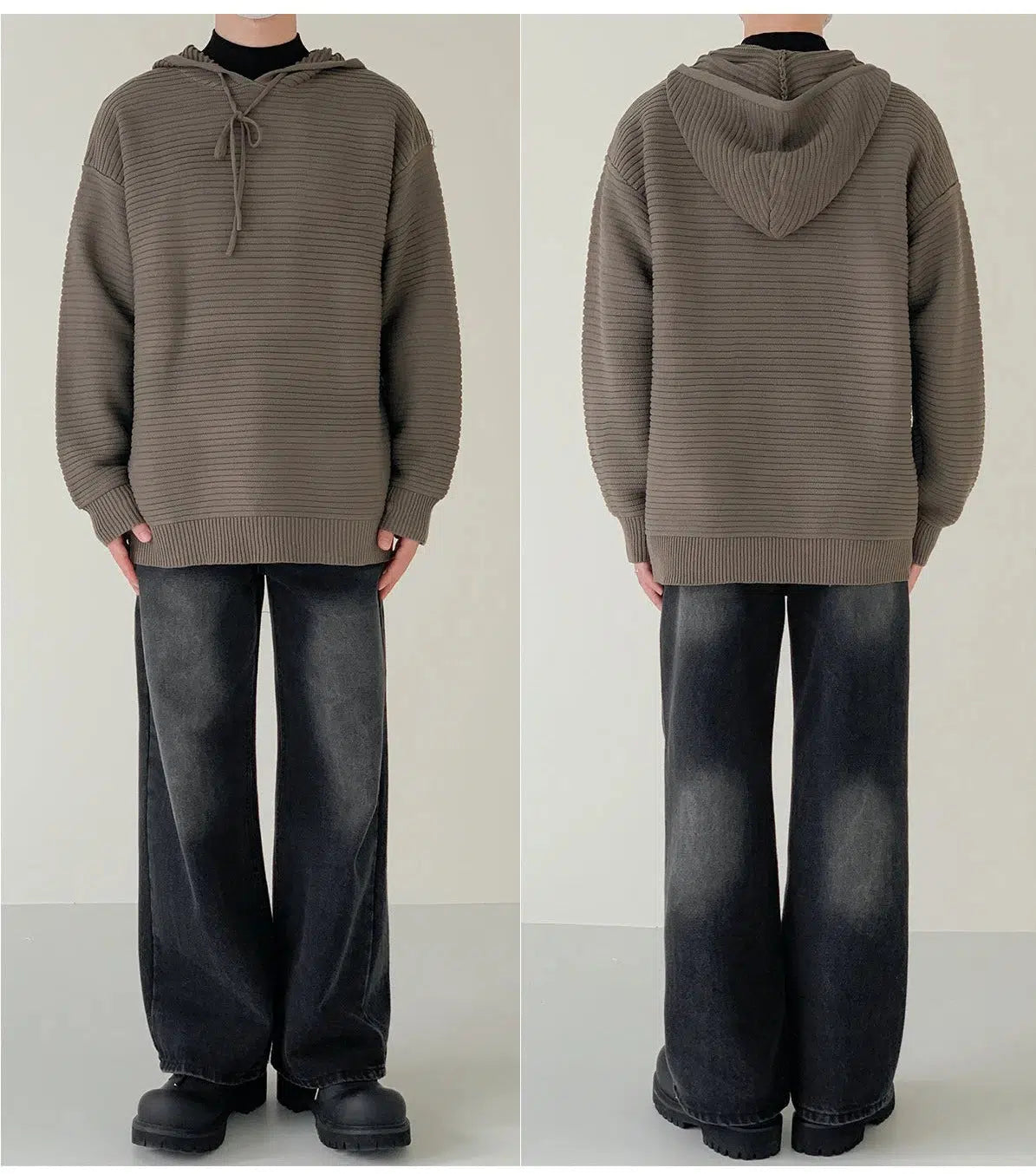 Maxct Drawstring Hooded Striped Drape Sweater