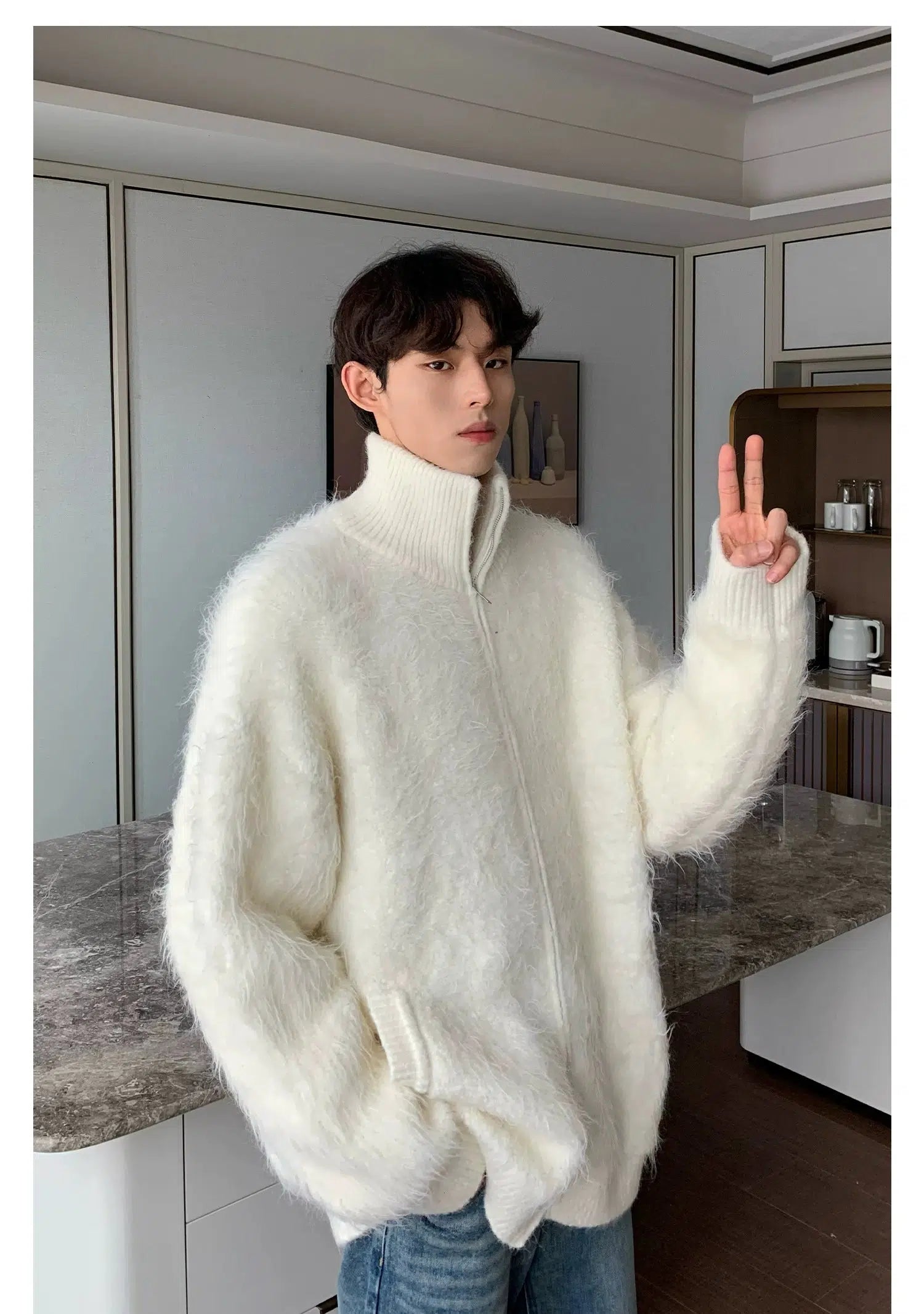 Maxct Furry Turtleneck Cardigan Sweater