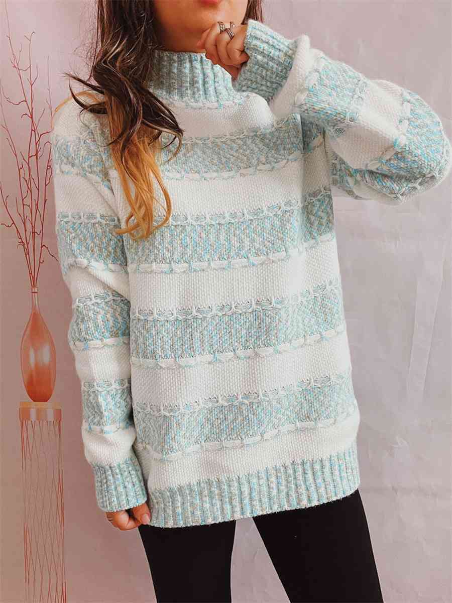 Maxct &Striped Turtleneck Long Sleeve Sweater