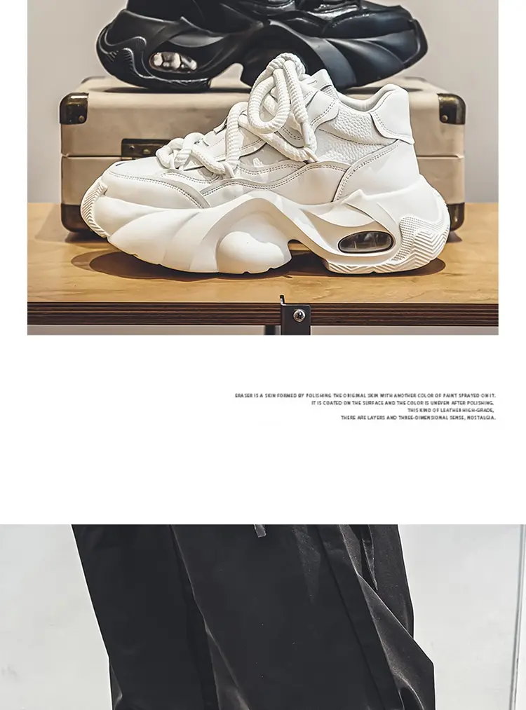 Microfiber Leather Upper Increased Platform Stylish Sneakers