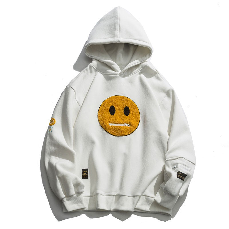Unisex Zipper Pocket Smile Face Hoodies Maxct