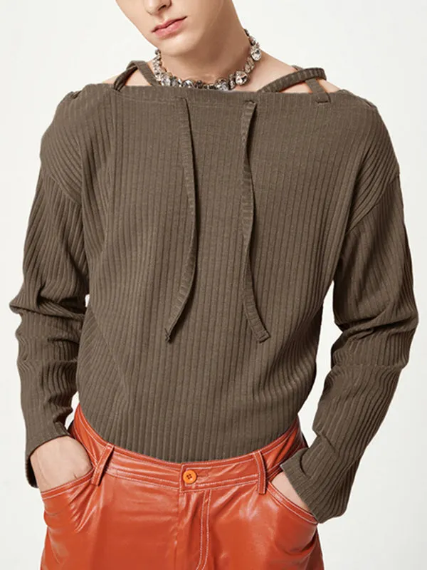 Maxct - Mens Solid Long Sleeve Knotted Knit Sweater