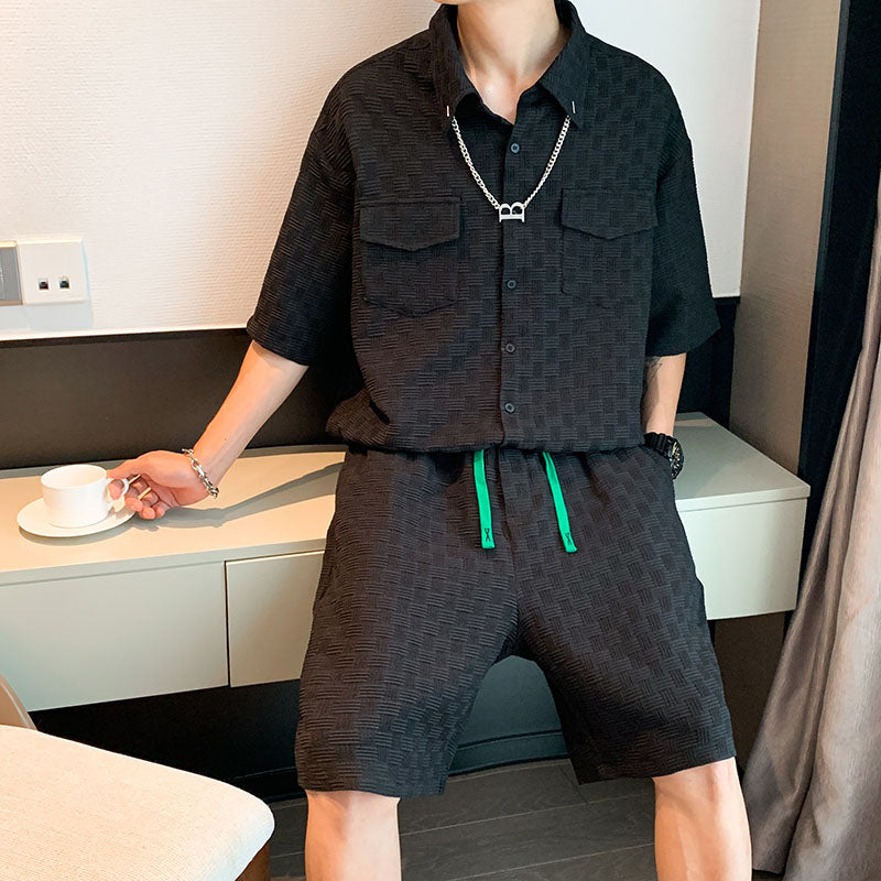 Maxct Pleated Short Sleeve Top Shorts Set