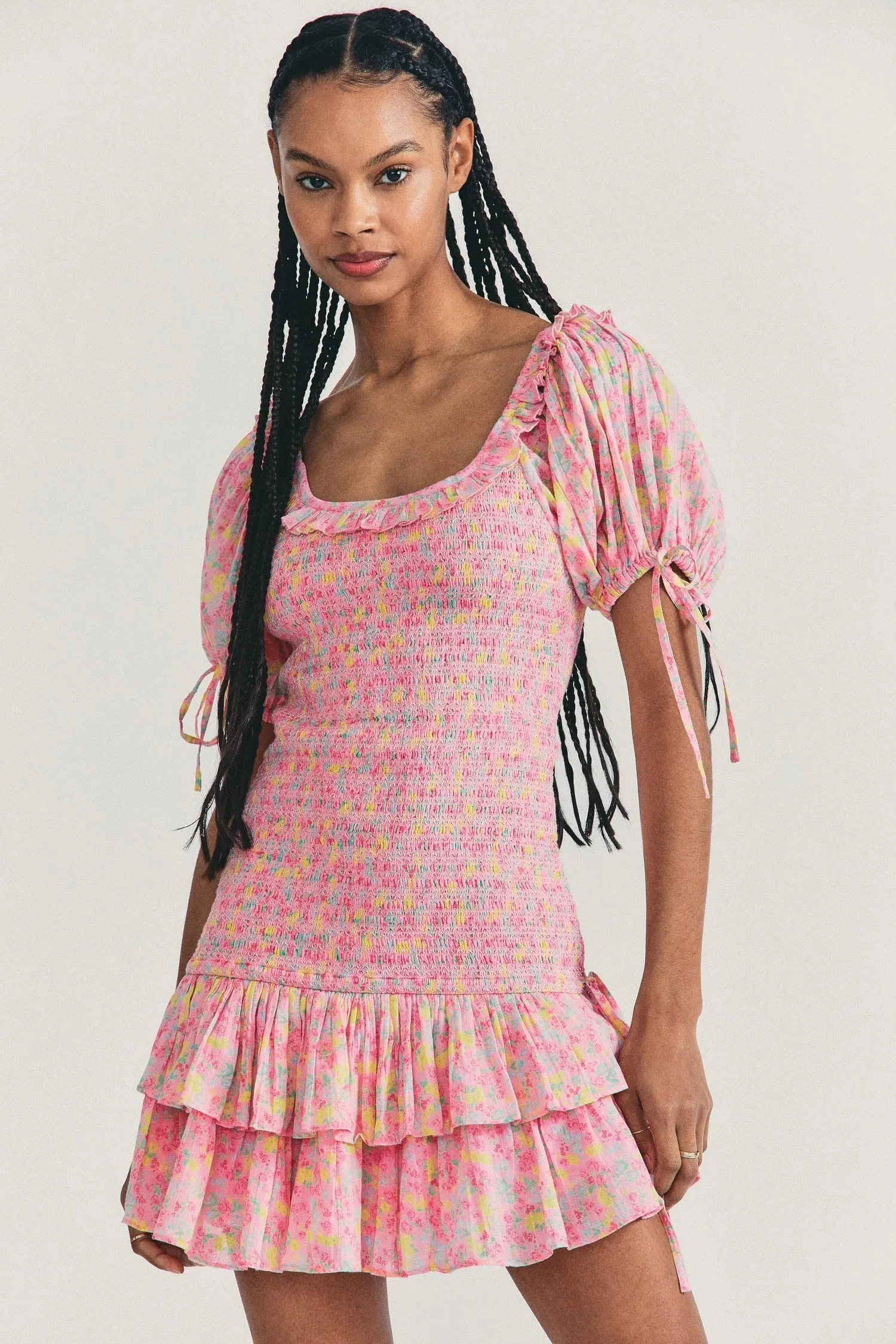 Maxct Boho loveshackfancy autumn dress beige short sleeve ruffles slim holiday ins bloggers special interest mini dress women