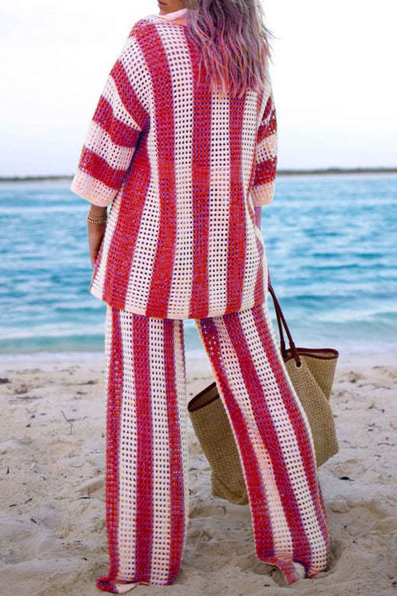 Maxct Contrast Stripe Hollow Long Pants Set
