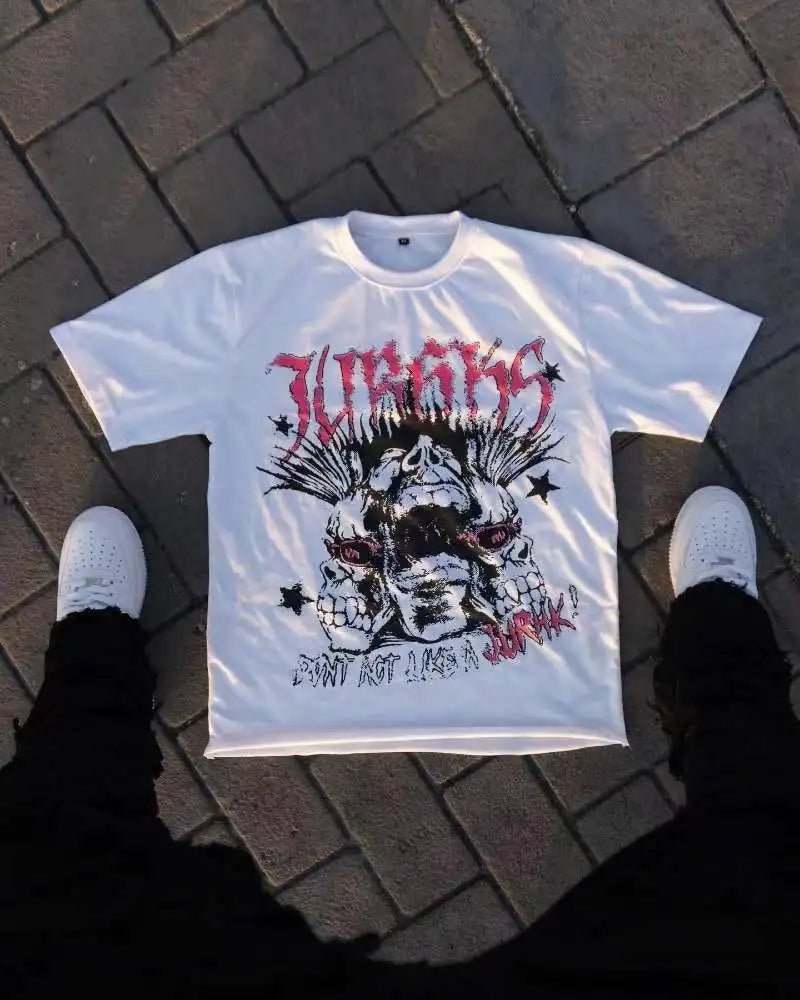 Maxct American Gothic quirky letter print oversized T-shirt men's fashion retro loose versatile Harajuku short-sleeved couple style