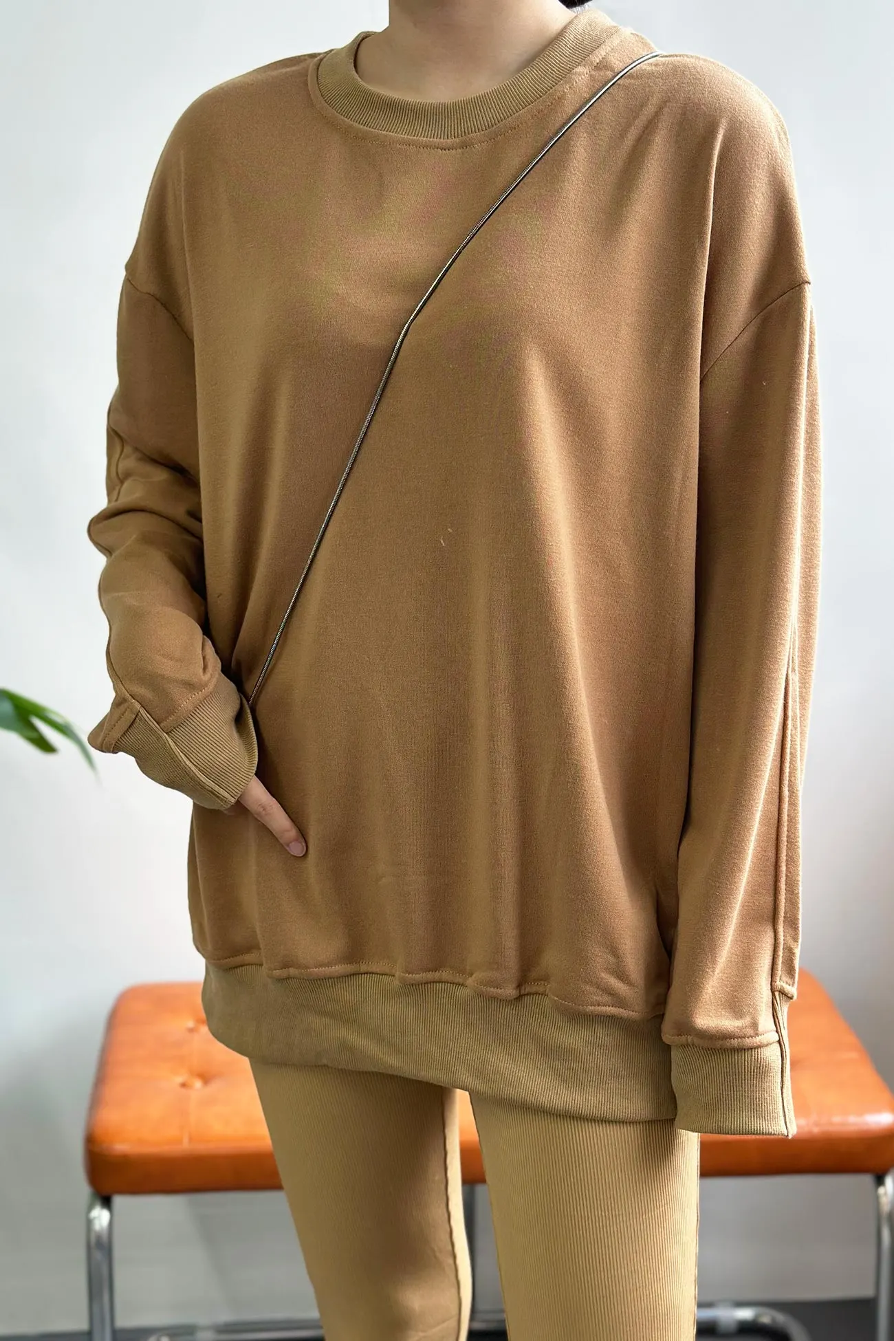 Maxct Solid Crew Neck Sweatshirt Legging Suits