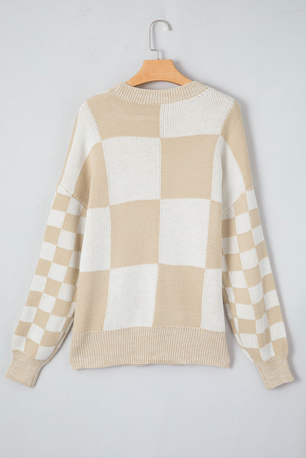 Maxct &Checkered Round Neck Drop Shoulder Sweater