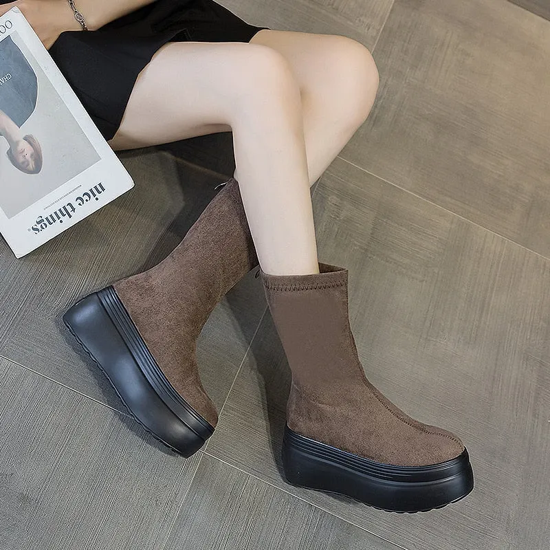 8cm Suede Platform Boots for Women Maxct