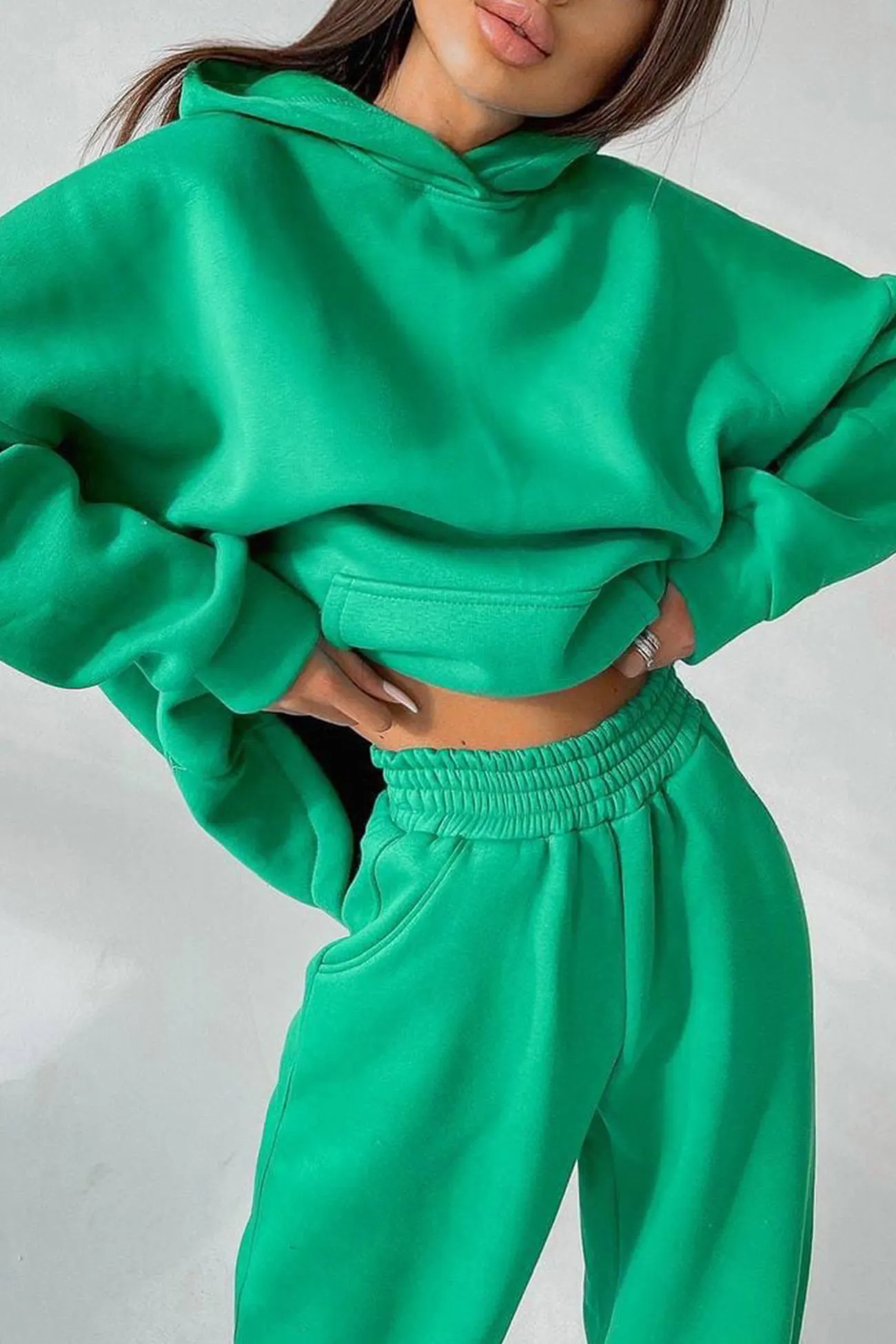 Maxct Solid Hoodie Wide Leg Long Pants Suits