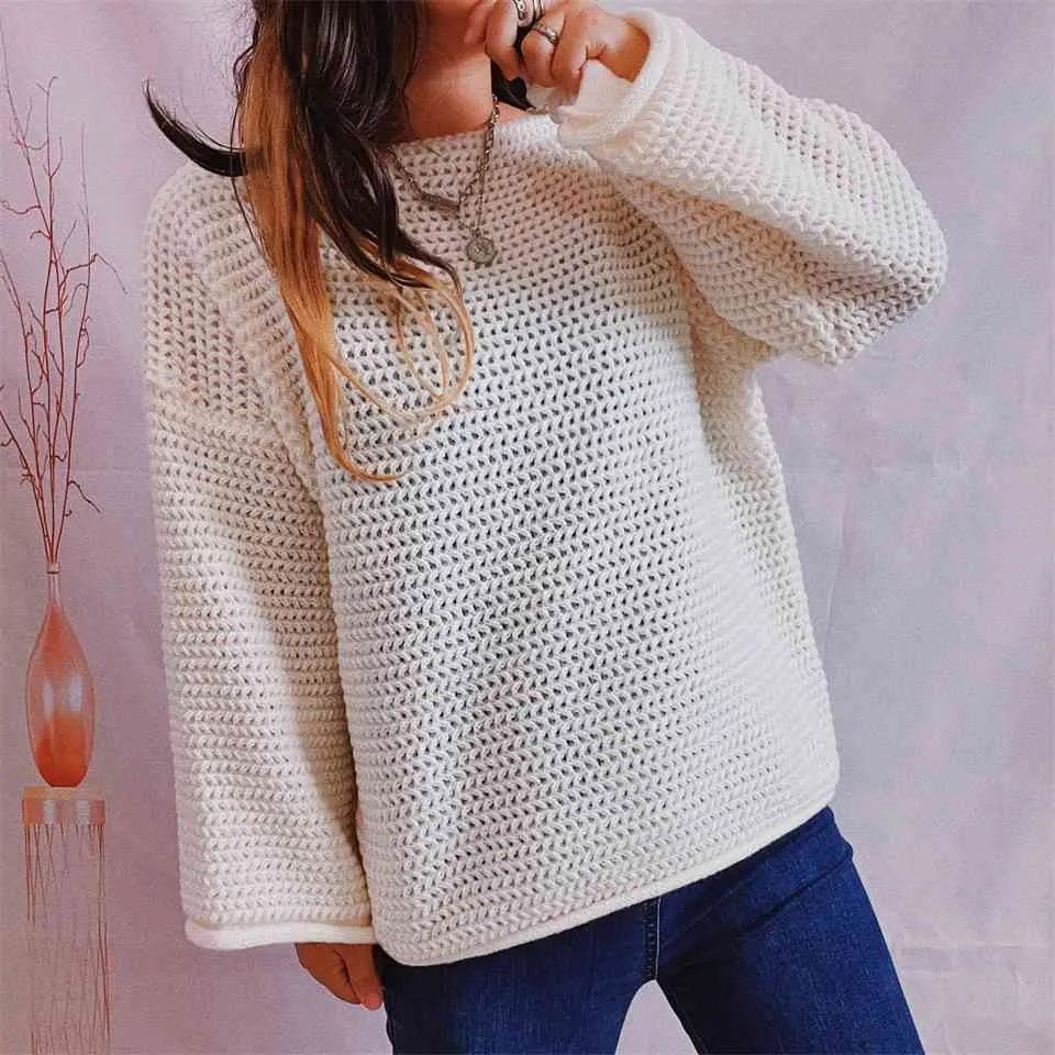 Maxct &Openwork Boat Neck Long Sleeve Sweater