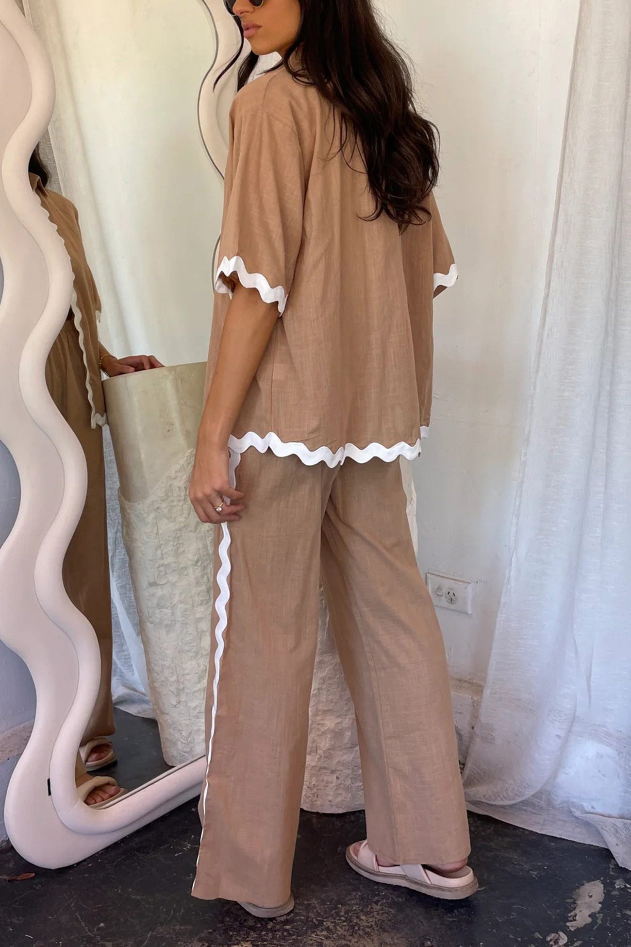 Maxct Wavy Stitching Blouse Long Pants Set