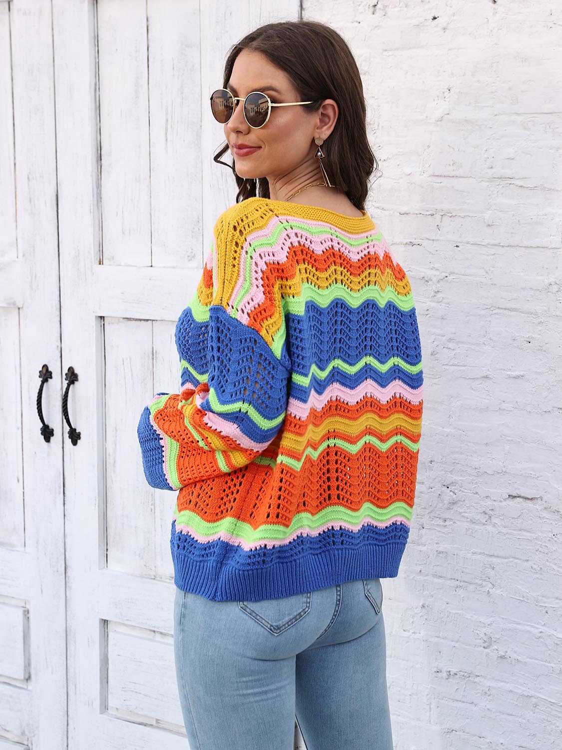 Maxct &Openwork Round Neck Knit Top
