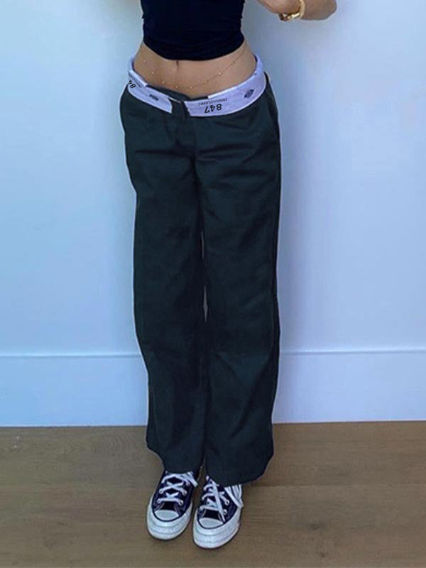 Patchwork Waist Straight Leg Pants Maxct