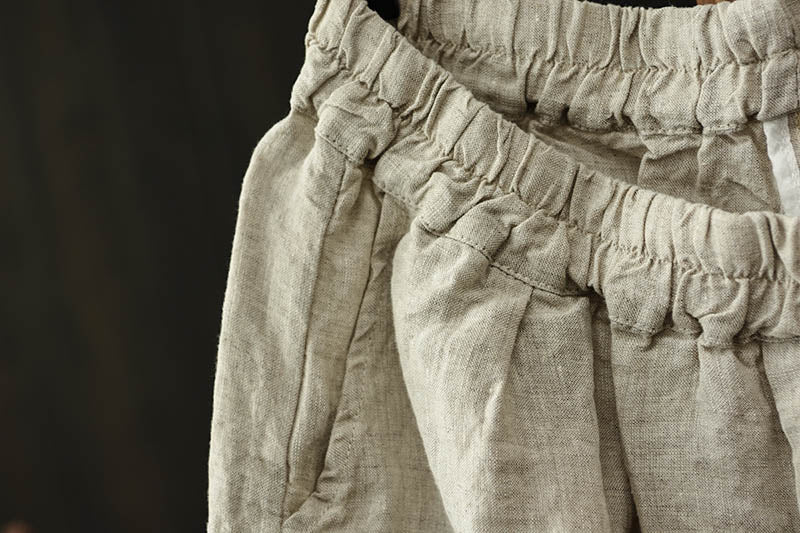Maxct Women Summer Simple Linen Elastic-Waist Pants