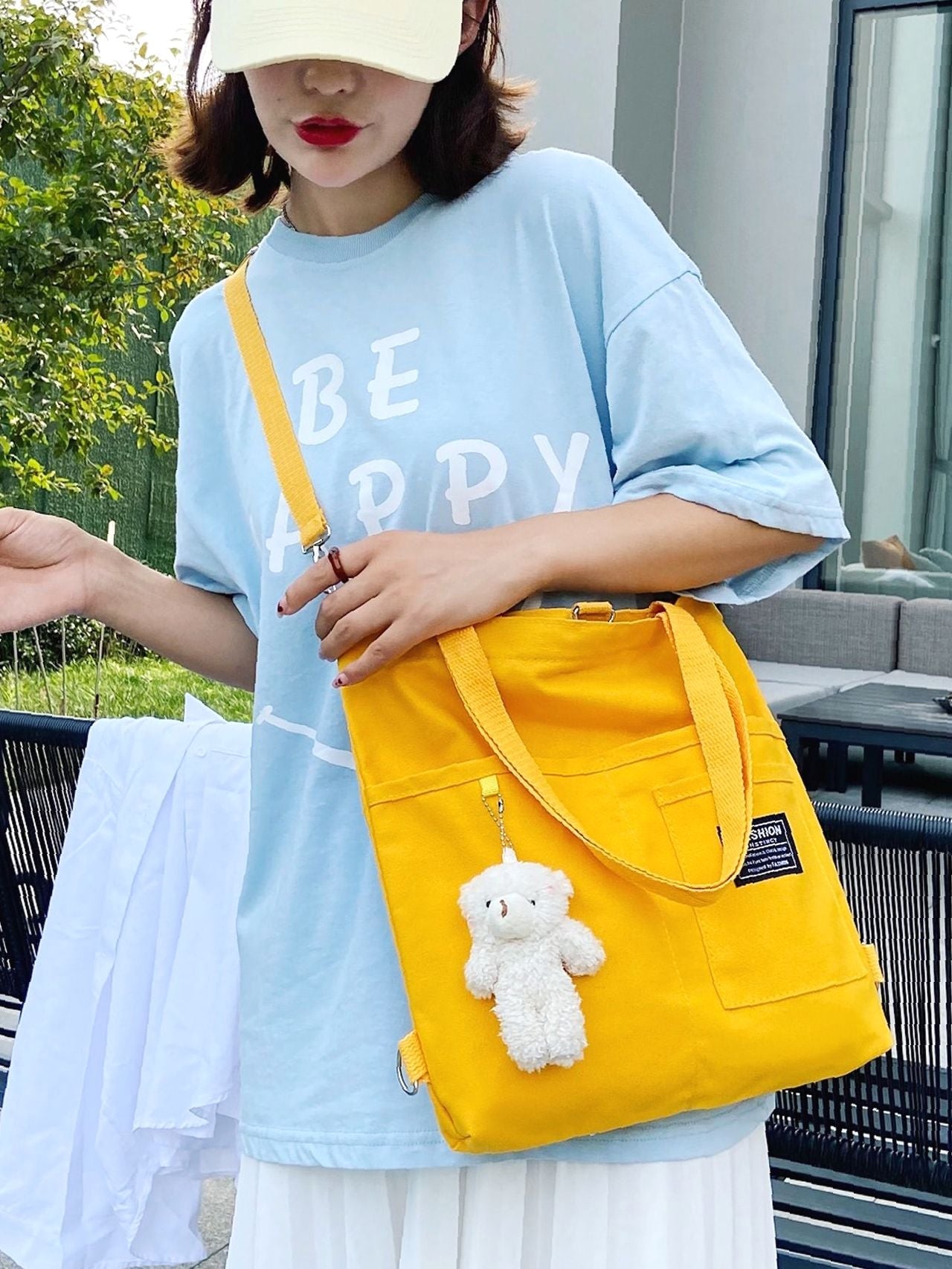 Maxct - Letter Graphic Shopper Bag with Bag Charm  - Women Tote Bags