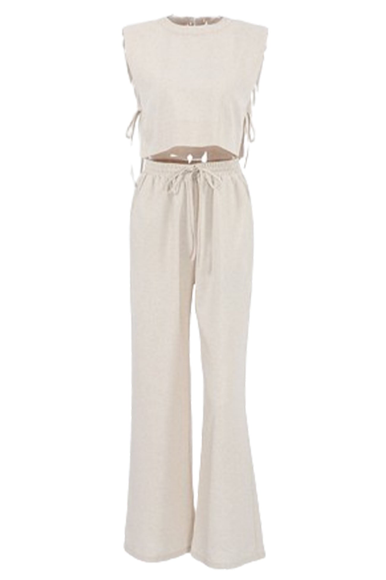 Maxct Linen Crop Tops Sleeveless Lace Up Pant Set